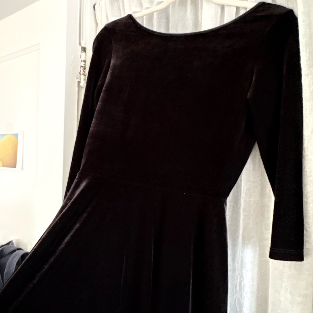 American Apparel Low Back Black Velvet Skater Dress Women Size L - Picture 4 of 7